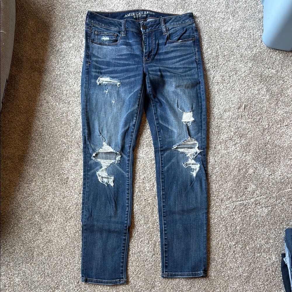 American Eagle Outfitters Dark Blue Distressed Jeans